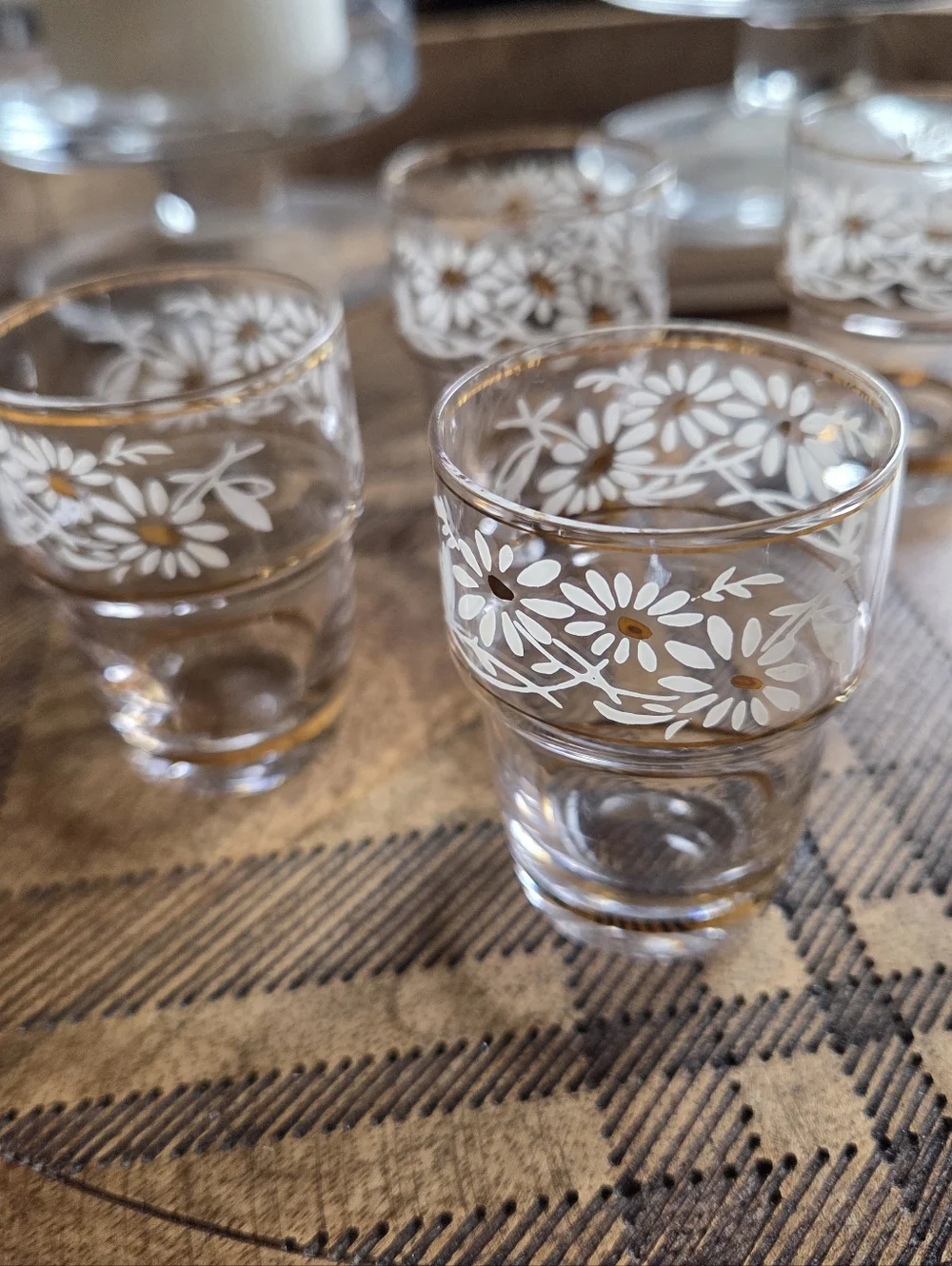 Mid Century Tchecover Of Belgium Daisy Stackable Cordial Glasses